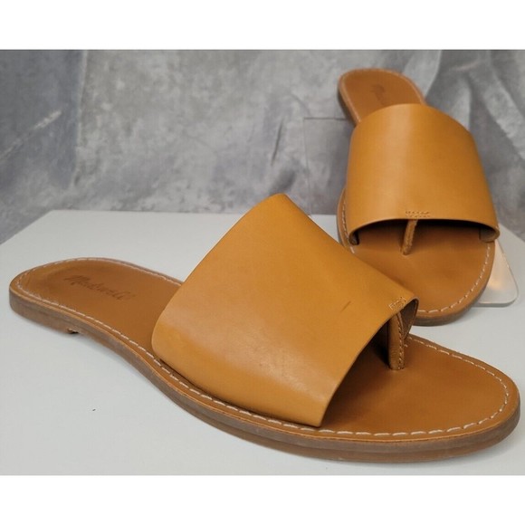 Madewell Shoes - Madewell The Boardwalk Post Flat Slides Sandals Tan Leather Womens Size 8.5 US